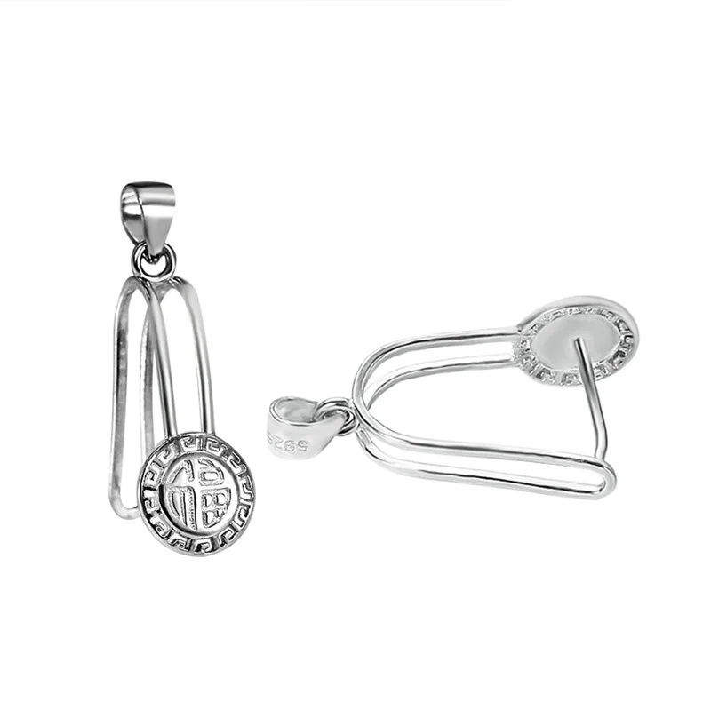 S92 Sterling Silver DIY Jewelry 3mm & 4mm Jade Button Pendant with Melon Seed Border and Safe Buckle Featuring Unique Design