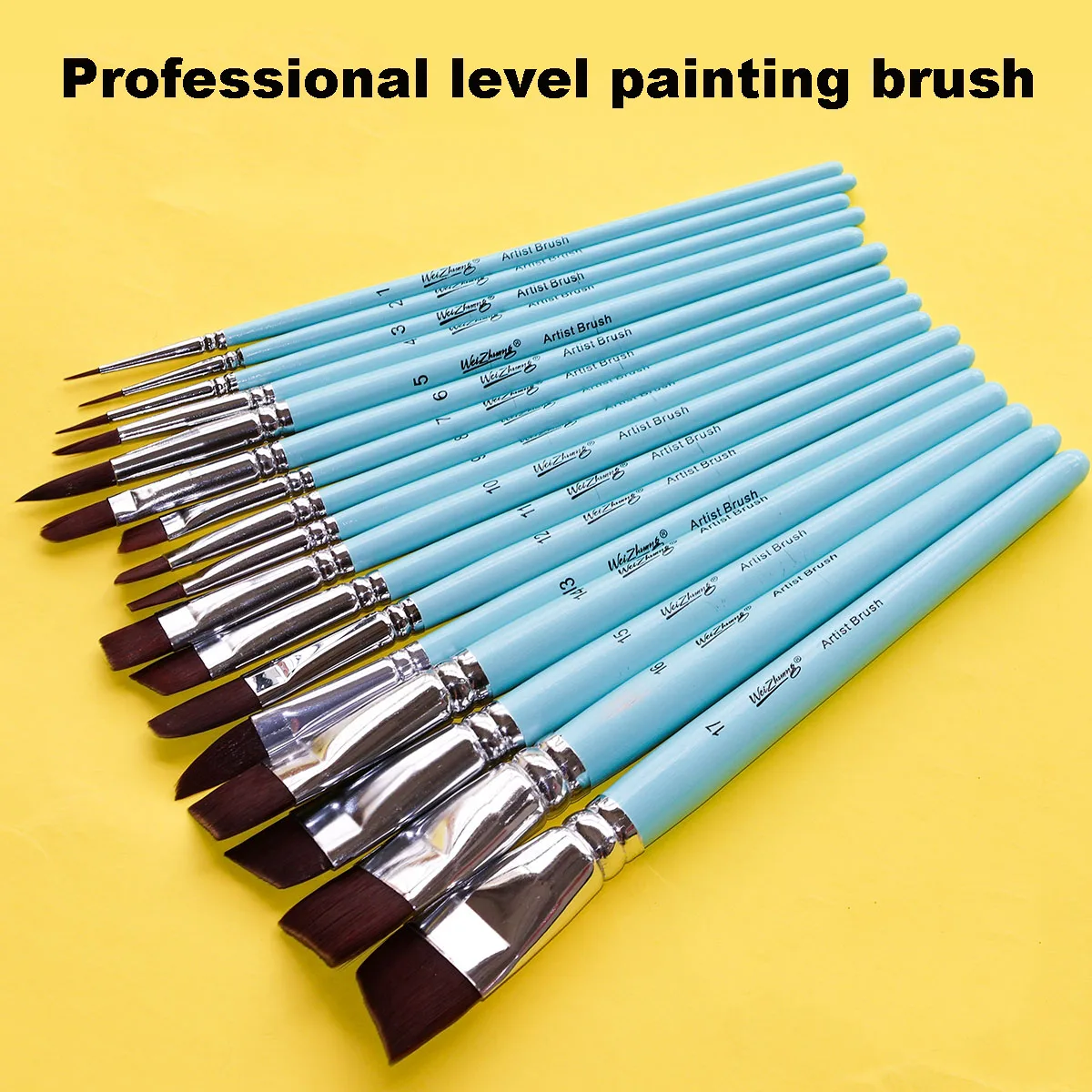 Factory Wholesale 17pcs Synthetic Hair Face Body Painting Brush Blue Wood Handle Detail Paint Brushes Set