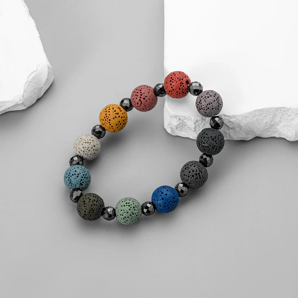 Essential Oil Aroma Diffuser Jewelry DIY Natural Lava Stone Bead Bracelet Wholesale Diffuser Colorful Bead Bracelet