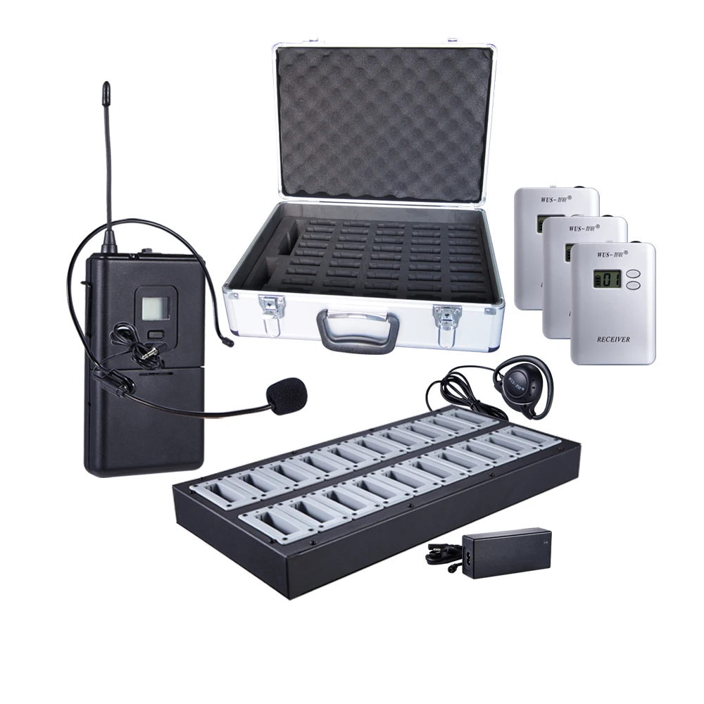 china factory price wireless tour guide walkietalkie 2 transmitter + 60 receiver for tour guide travel agency