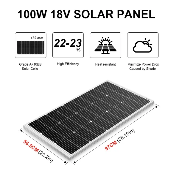 Free Shipping DOKIO US Warehouse 18V 100W Rigid Solar Panel 18V Monocrystalline Silicon Waterproof 12V #DSP-100M Camping/Home/RV