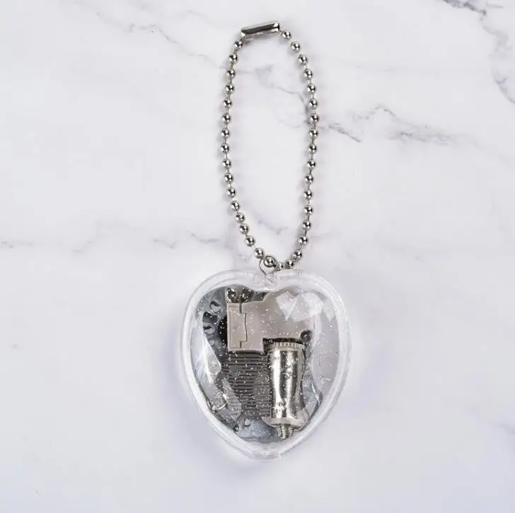 New Metal Heart-Shaped Musical Box Creative Gift Acryl Music box Mini Keychain