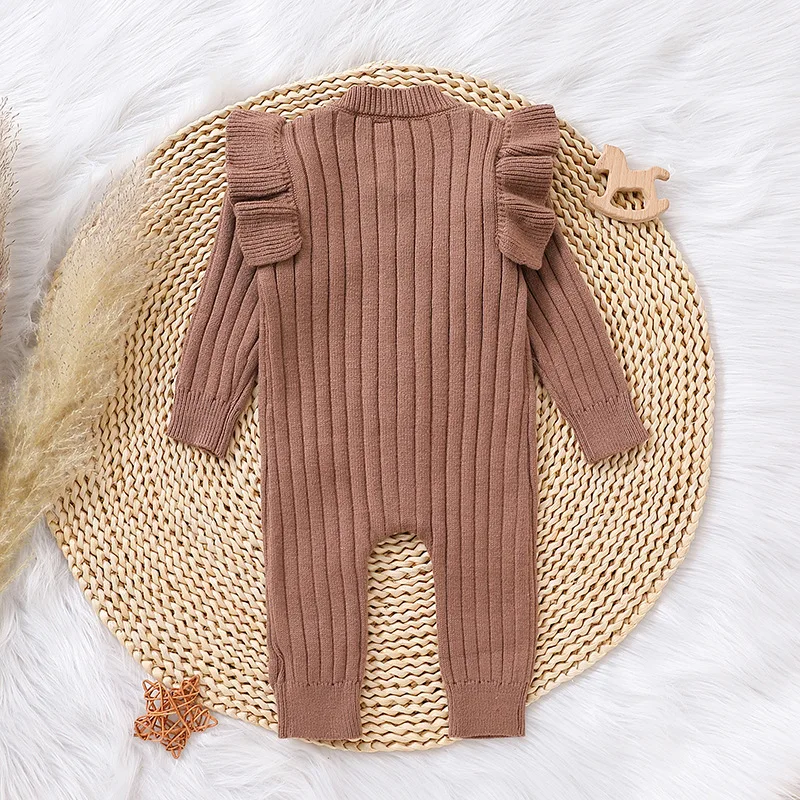 Best selling baby long sleeve clothing knitted romper pure color baby girls outfits