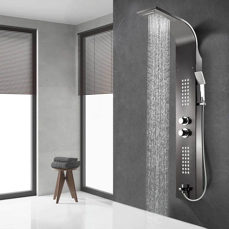 Комплект душевой колонки из нержавеющей стали ss304, Светодиодная панель, термостатический смеситель для душа, скрытая душевая панель