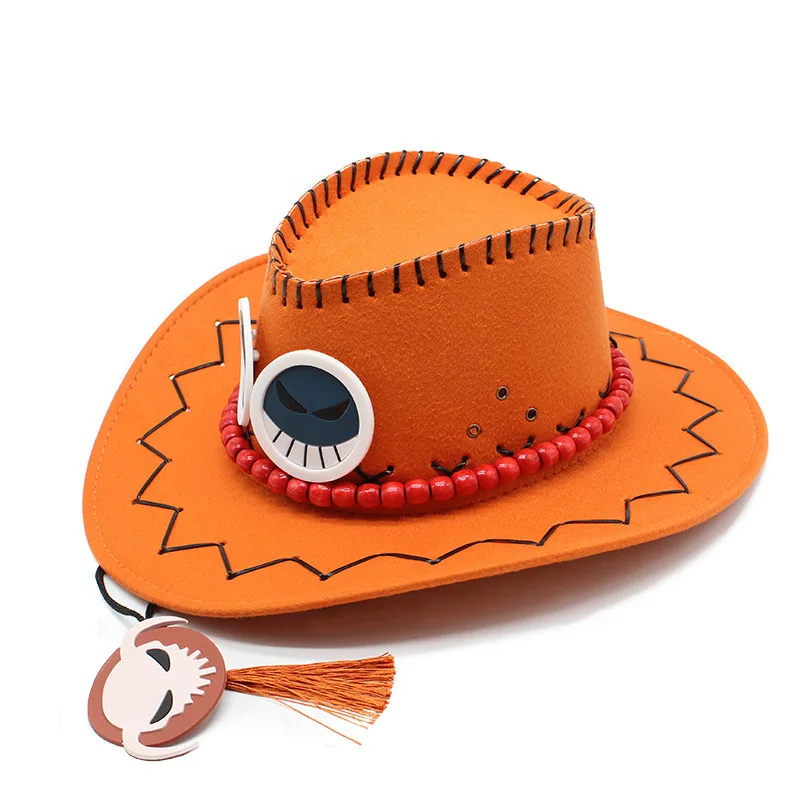 Funny Cool Wholesale OP Anime Cosplay Hat Portgas D Ace Hat Cowboy Hat Souvenirs Pirates Caps Bones Skull Toys Collection Gift
