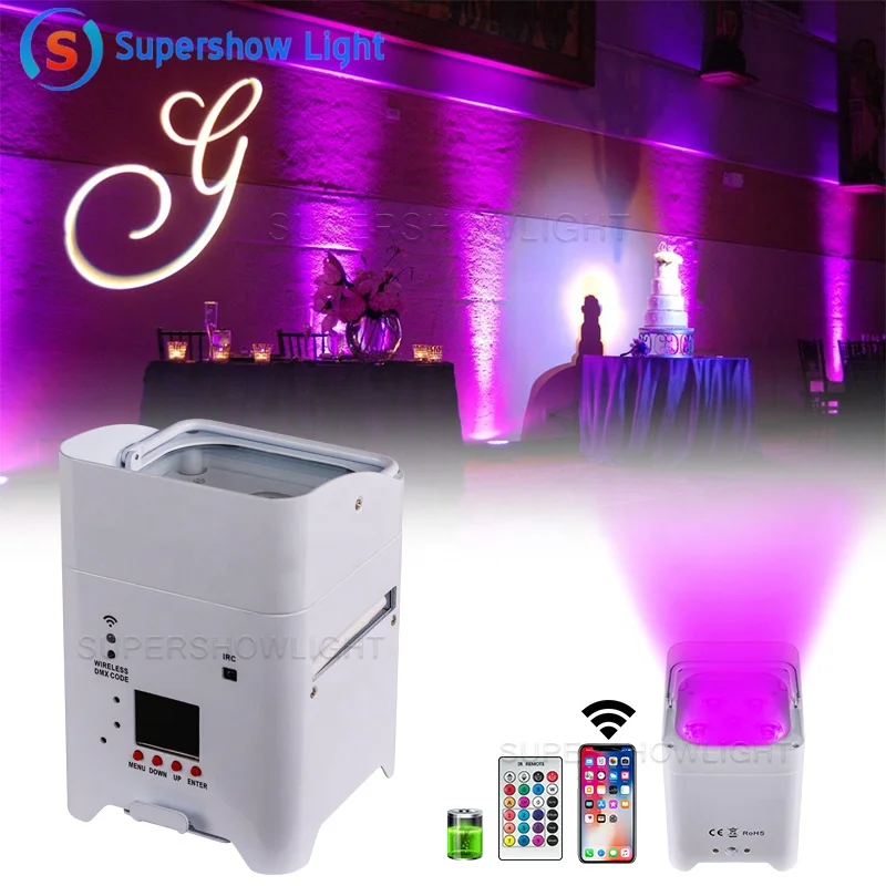 Supershow 6x18w battery powered wireless led par can uplight stage lights with charging case for wedding party