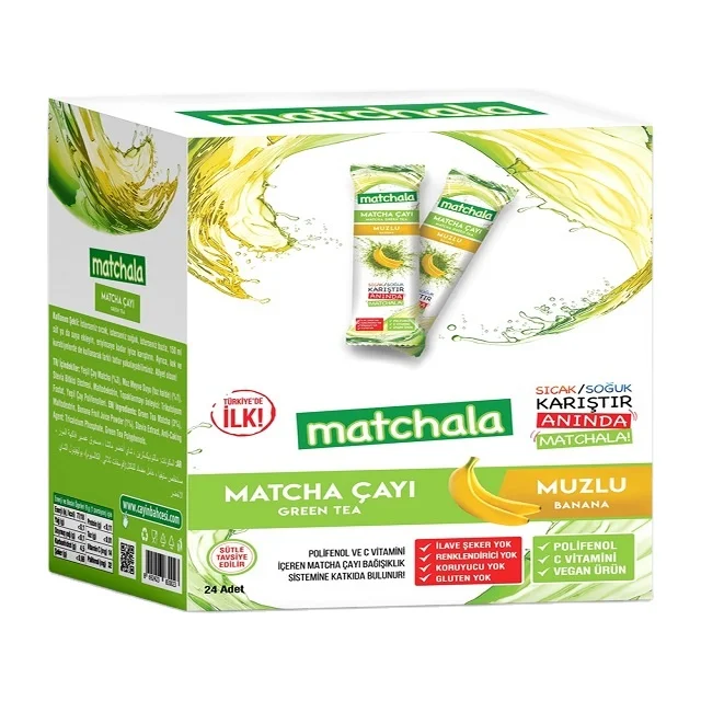 Wholesale Matcha Tea Powder Banana Flavored High Quality Green Matcha Instant Tea 24*9gr Sachet Herbal Matcha Tea