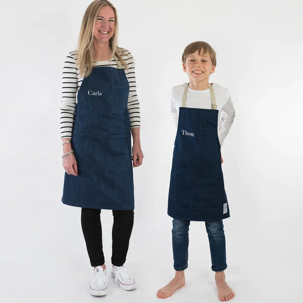 DUOLAI Wholesale Widely Used Washed Canvas Apron With Pockets Custom Print Logo Bib Apron Kitchen Cooking Baking Bib Apron