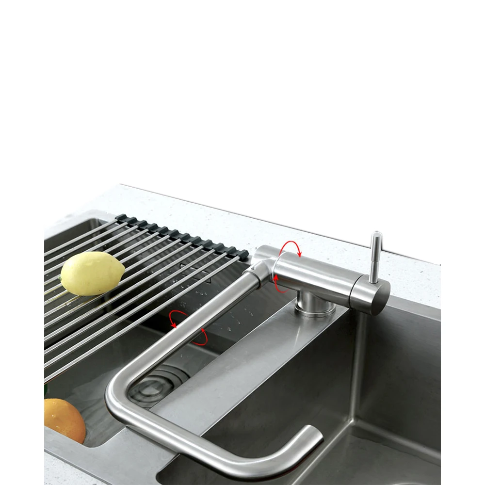 304 Stainless Steel Brushed Nickel Kitchen Sink Aerator Folding Faucet