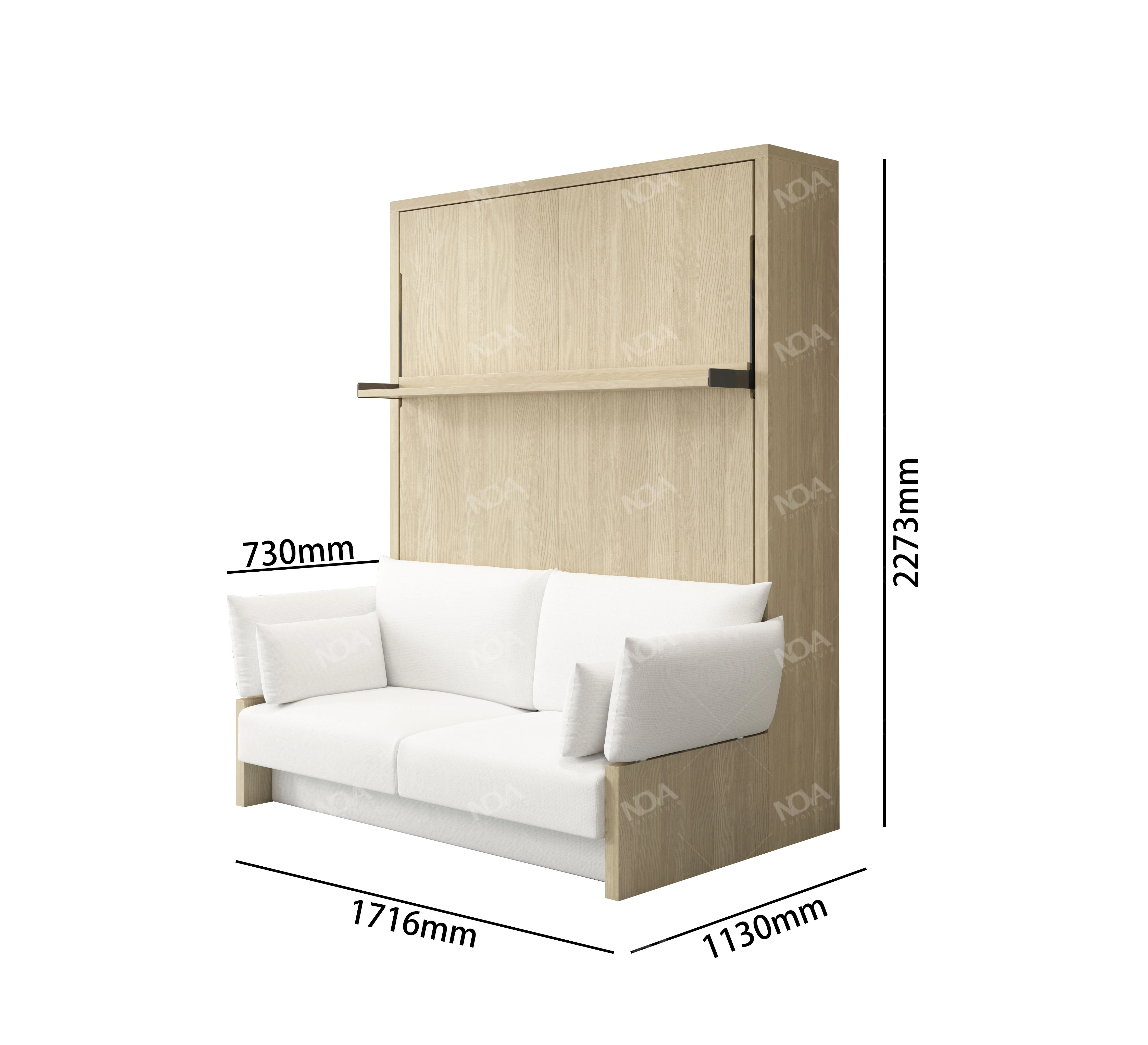 NOVA Portable Space Saving Murphy Wall Bed Folding Bedroom Furniture Natural Color Queen Wall Melamine Bed Frames With Sofa Set