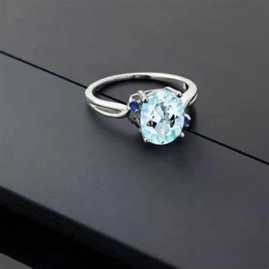 Manufacturer dainty finger rings high quality natural gemstone round blue topaz ring 925 sterling silver