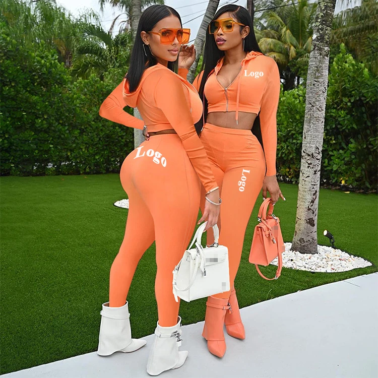 Wholesale Sports Wear Custom Logo Hoodie Training & Jogging Wear Tracksuits Jogger Women 2 Piece Sets Sweat Suits Biker Set