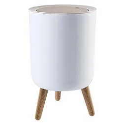 Household Innovative Waste Bins Hotel Wood Grain Press Tall Plastic Trash Can with Lid