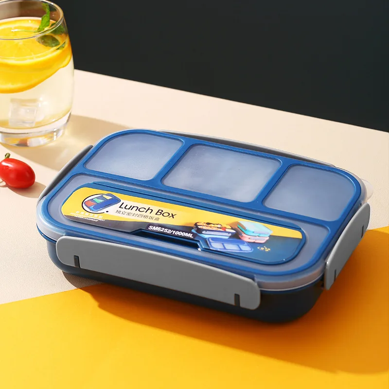 Dishwasher Safe 1000ml blue Built-in Cutlery Set Spoon Fork Plastic Lunch Box Adults and Kids