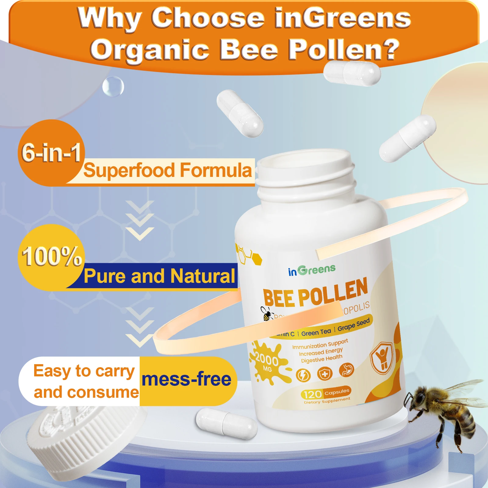 Private Label Supplement Bee Pollen Capsules Supplements with bee pollen