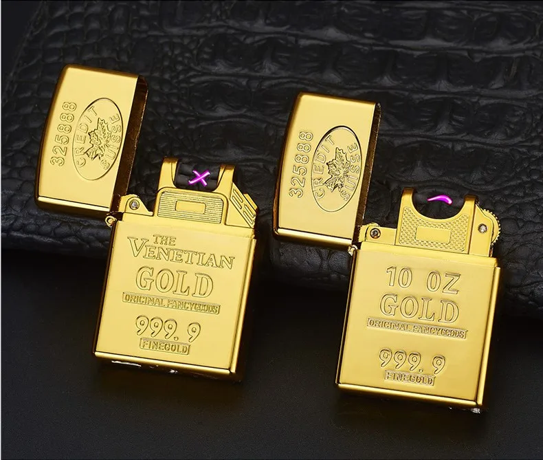 Hot Sale Gold vintage Metal Electric USB Lighters Double Arc Electronic Lighter