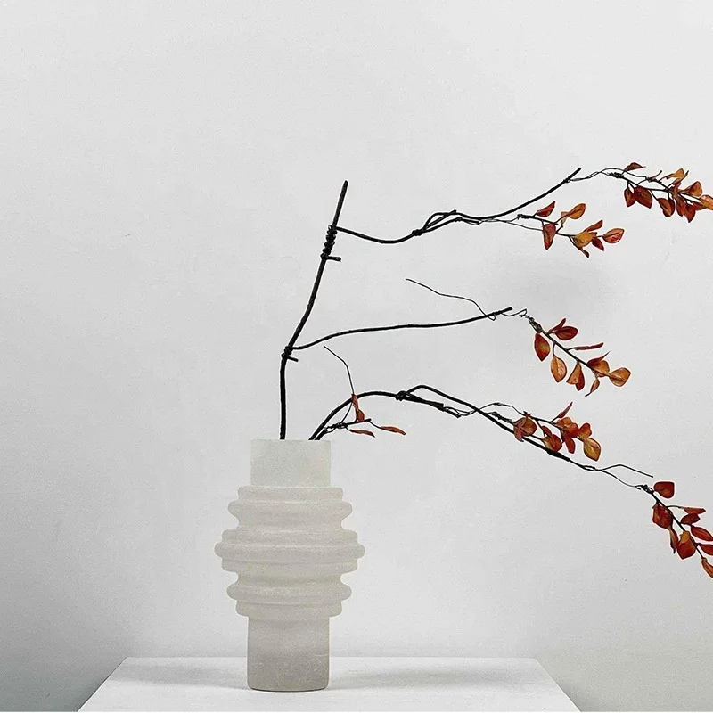 stonekocc Spanish Alabaster White Marble Flower Arrangement Model Room Hotel Bookcase Furnishings Soft Decorative Crafts