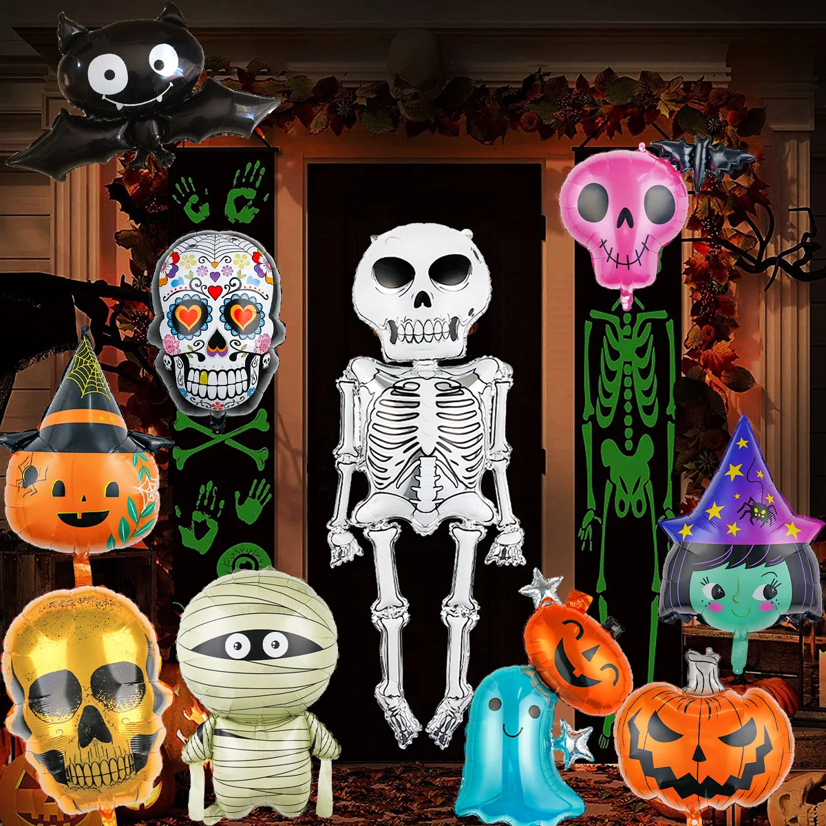 Large Black Bat Halloween Aluminum Film Balloon Skull Pumpkin Head Bar Christmas Easter Carnival Halloween Costume Decorations