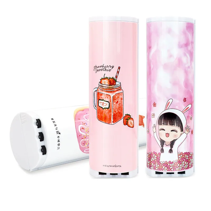 NBX Password Pencil Case 3-Digit Combination Key Resettable Push-Button Lock Code Multifunctional Unusual Cute School Stationery