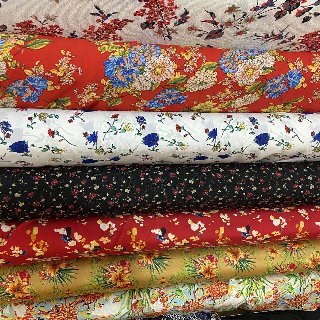 
Cheaper 100% polyester different types of prints stock chiffon fabric for skirts and blouses 