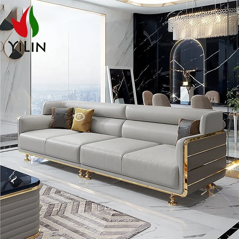 A5509 Sectional Sofa Living Room Sofa Sets Long Couch Leather Sofas Mid Century Couch with Chaise Salon Complet En Cuir