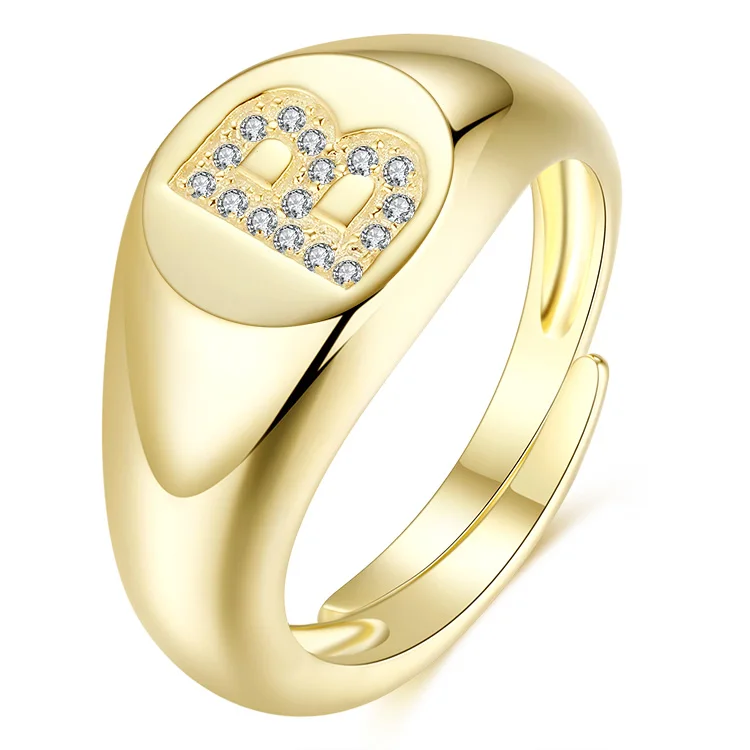 BAROLI Gold Filled Trendy Jewelry 925 Silver Chundy Capital R Letters Initial Signet Statement Adjustable Ring For Girl Gift