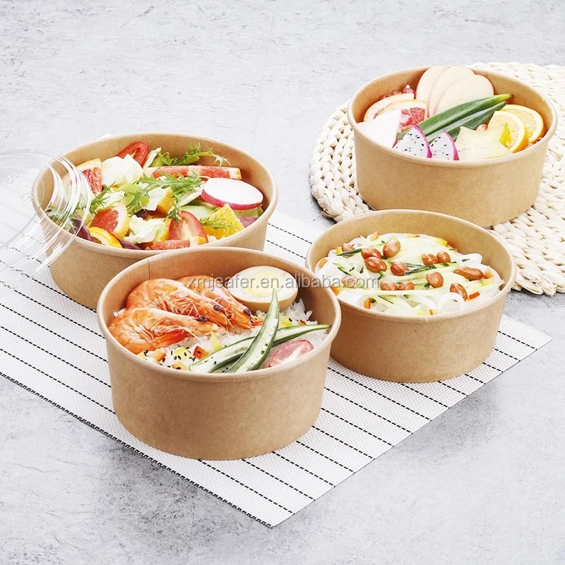 500ml 750ml 1000ml Food Packing Paper Bowls disposable take out Paper Bowl with Lid