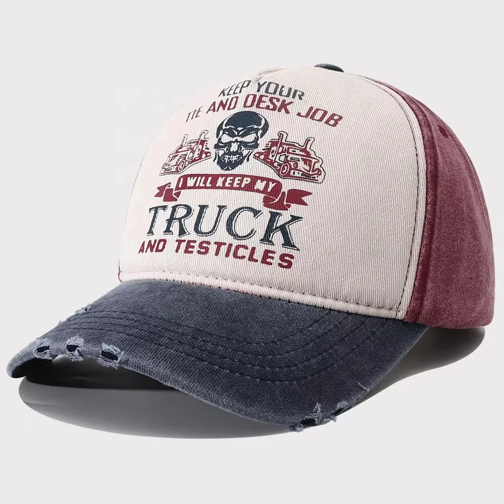 Screen Printing Washed Distressed Cotton Denim Trucker Hat Custom Your Logo Contrast Colors Distress Men Baseball Cap Dad Hat