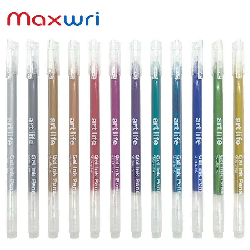Maxwri Самая продаваемая пластиковая ручка с гелевыми чернилами 0 6 мм Классическая приковывающая взгляд 12 видов цветов Джамбо цвета металлик гелевые ручки для студента офиса школы канцелярские товары