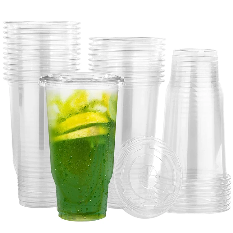 Wholesale Custom Size Disposable Biodegradable Iced Cold Drinks Coffee Tea Smoothie Plastic Liquid Cup With Lid And Straw