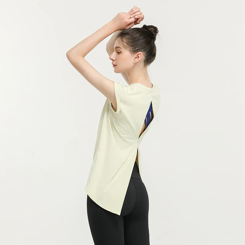 Cross-border new temperament quick drying sportswear T-shirt Fashion yoga clothes sexy back top network red fitness wear women