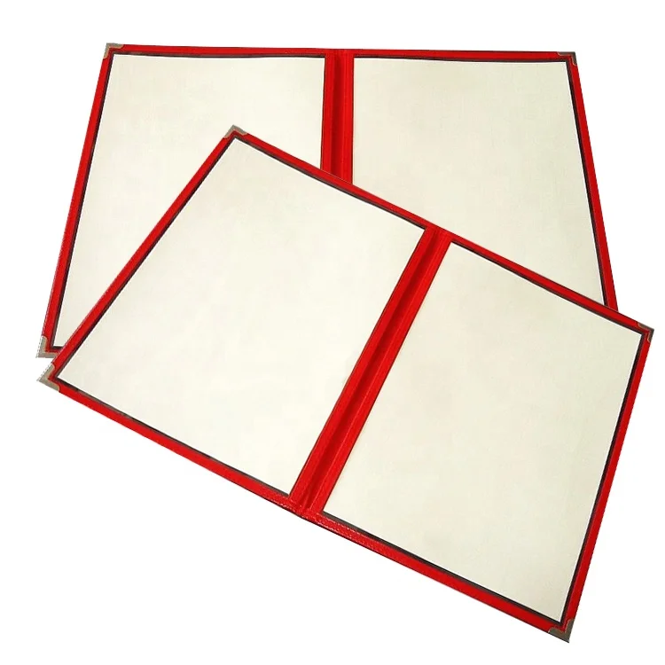 A4 PVC Red PU leather Double Menu Covers 2 Pages 4 Views By High Quality Manufacture Factory