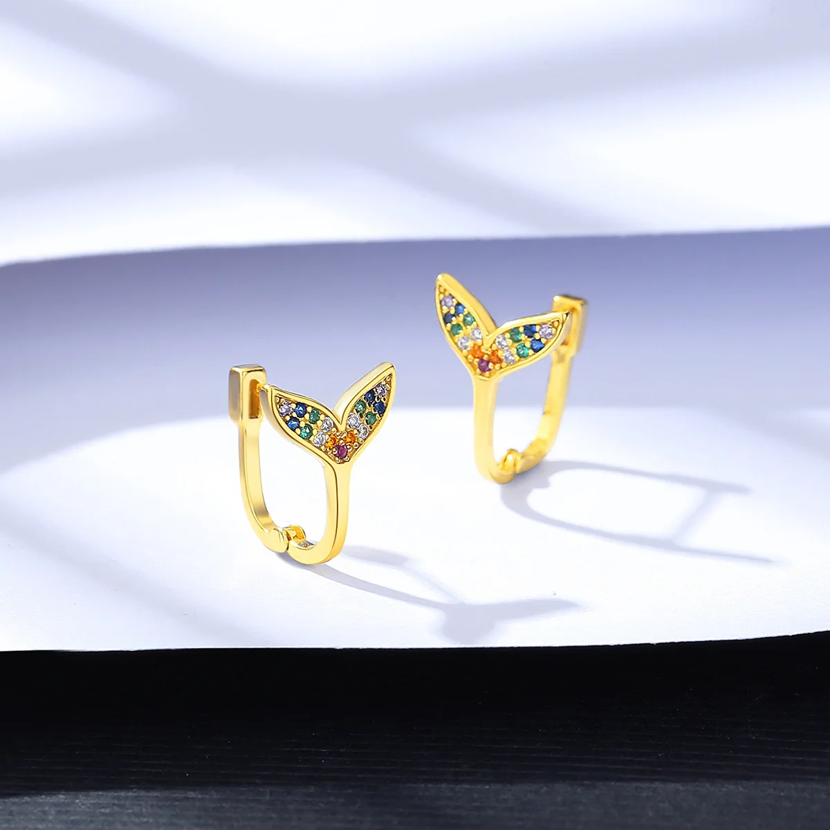 Daidan Zircon Earings Korea Small Dainty Mermaid Tail Colorful Hoop Sterling Silver Hoops Earrings