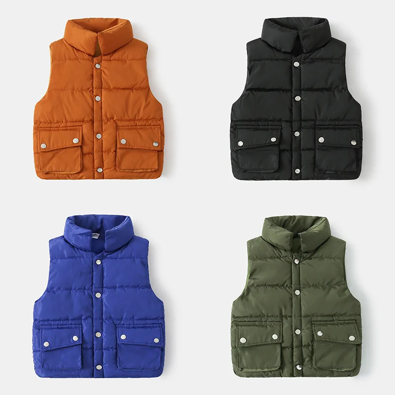 2022 warm winter work school children sleeveless down jacket warm winter kids zipper vest coat for boy girl