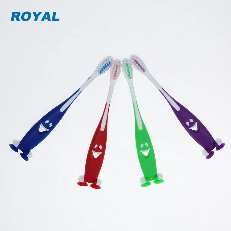 Hot sale cute toothbrush for kid lovely child dental brush with suction cup smile corn high quality soft kids toothbrush