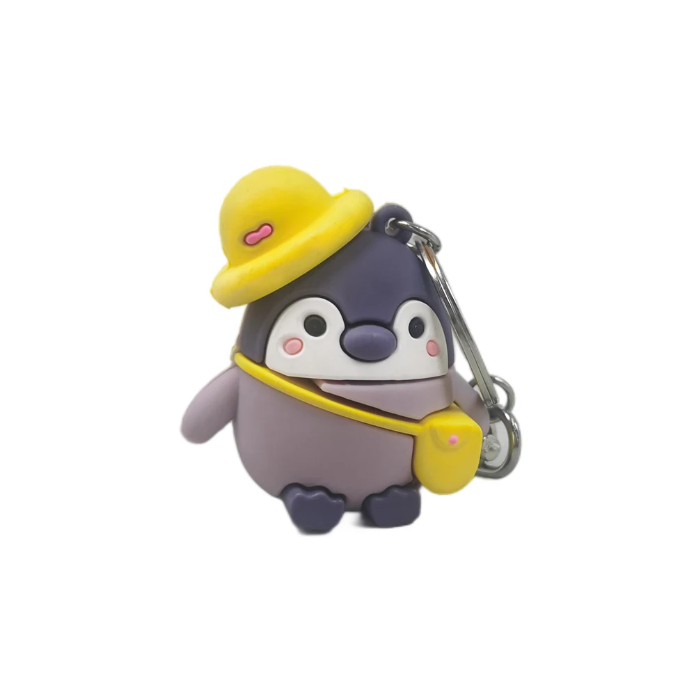 Factory Oem Purple Color Custom Design Cute 3D Pvc Penguin Keychain With Pink Hat