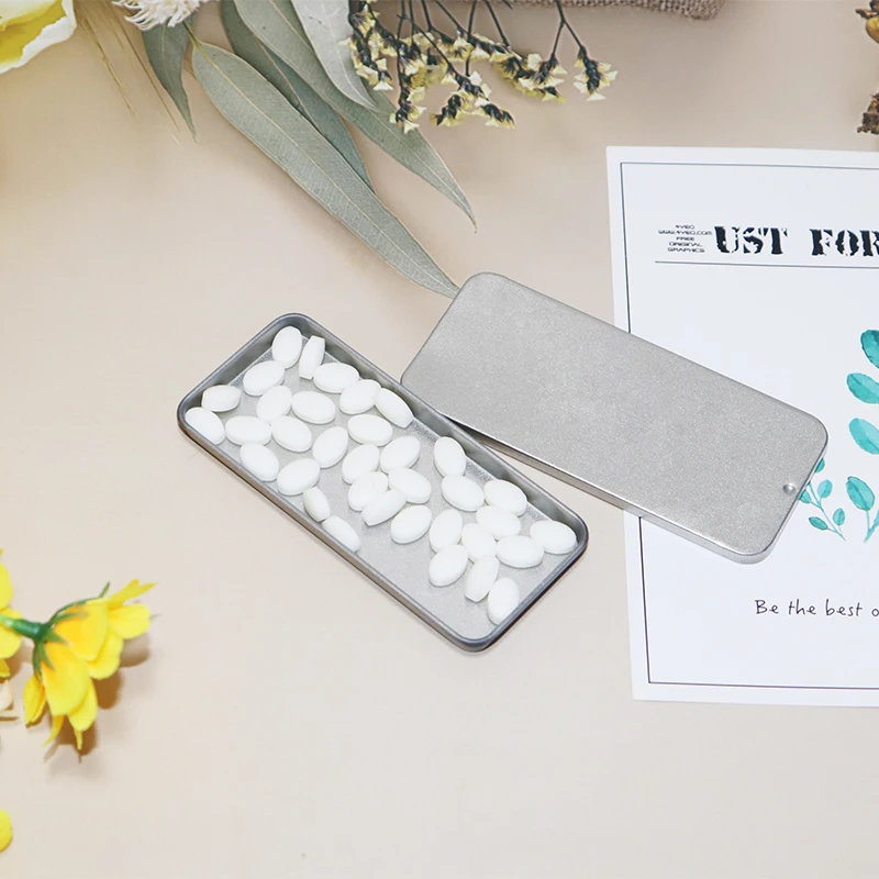 oem odm square metal pill box small mint candy sliding top tin box