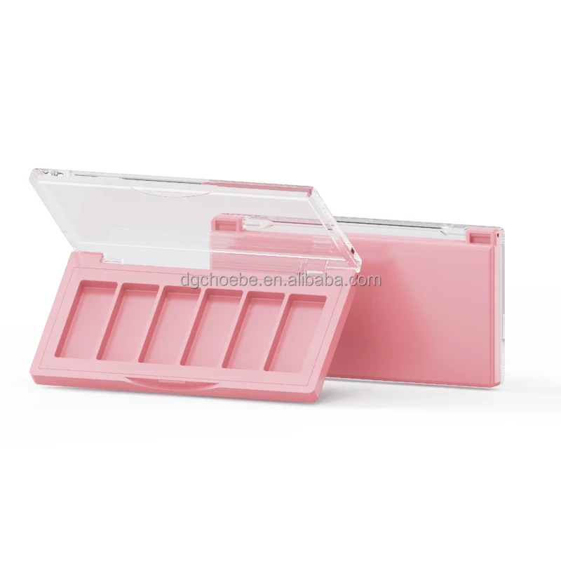 Choebe Empty Plastic Pink Eyeshadow Palette eye shadow compact Packaging with 6 colors Pans