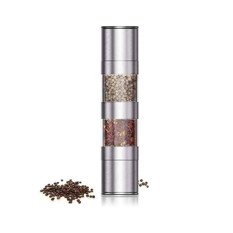 Stocked Amazon Hot Salt 2 in 1 Adjustable Salt Pepper Spice Grinder With Ceramic Burr Core
