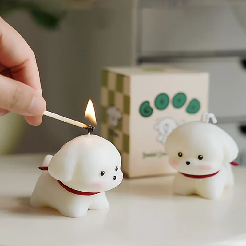 DGC Dog Shaped Scented Candle te Puppy Animal Aroma Soy Wax Decorative Novelty Candle for Table Photo Prop Birthday Gift