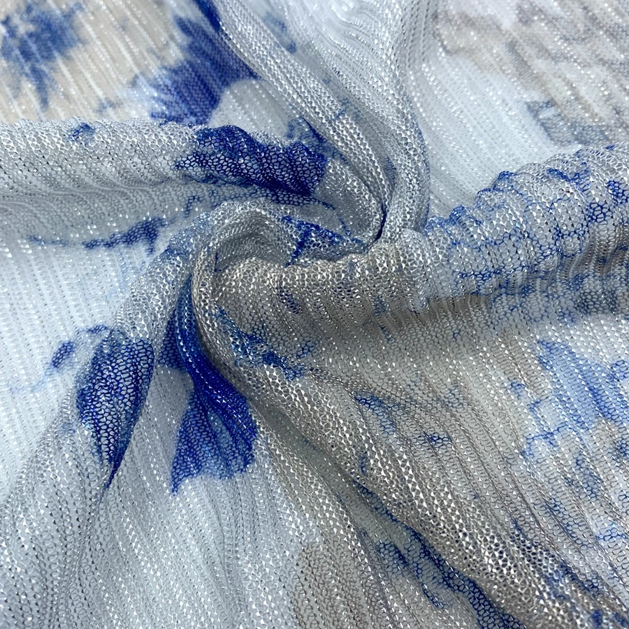 Customized high-density knitted lightweight perspective lurex digital printing and pleated fabric