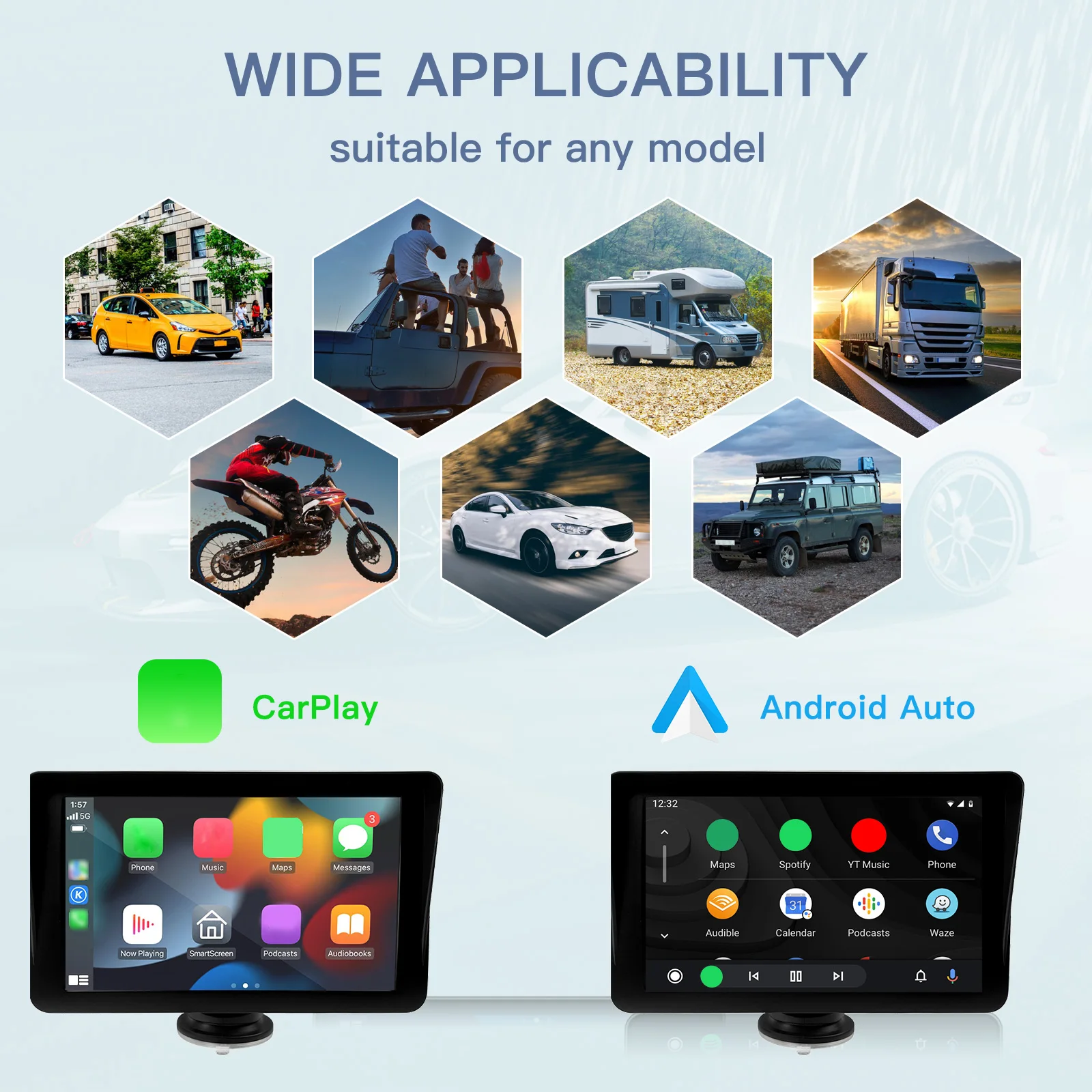 AUTOABCA 7inch Car Radio Multimedia Video Player Wireless Carplay And Wireless Android Auto Touch Screen With Remote Control