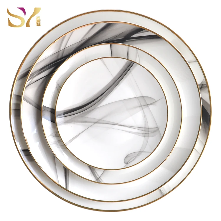 
Wholesale white black ceramic dinner plates sets for wedding party event restaurant or hotel 