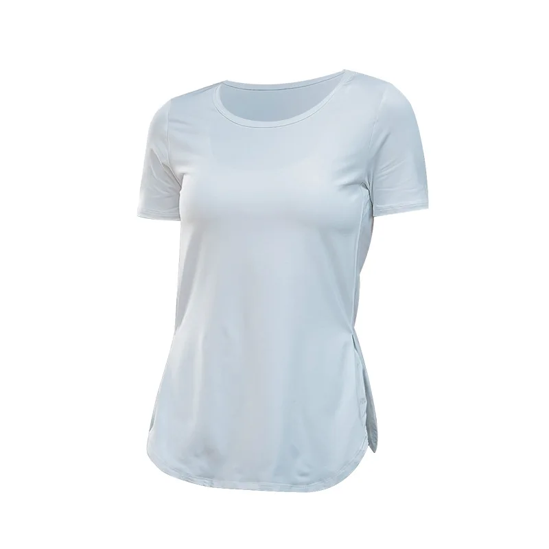 Yoga Short Sleeved High and Low Slit T-shirt Top Outdoor Training Dance Running Quick Drying Breathable Casual Fitness T-shirt