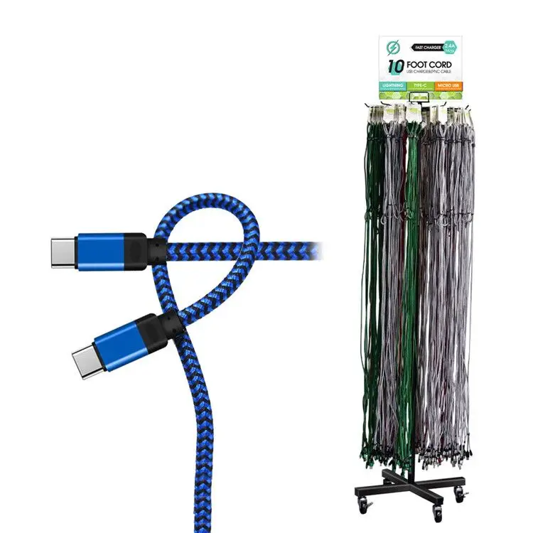 
2021 hot selling stand display fast charging usb cable 10ft braided usb data cable for iphone 11 pro max for iphone 12 