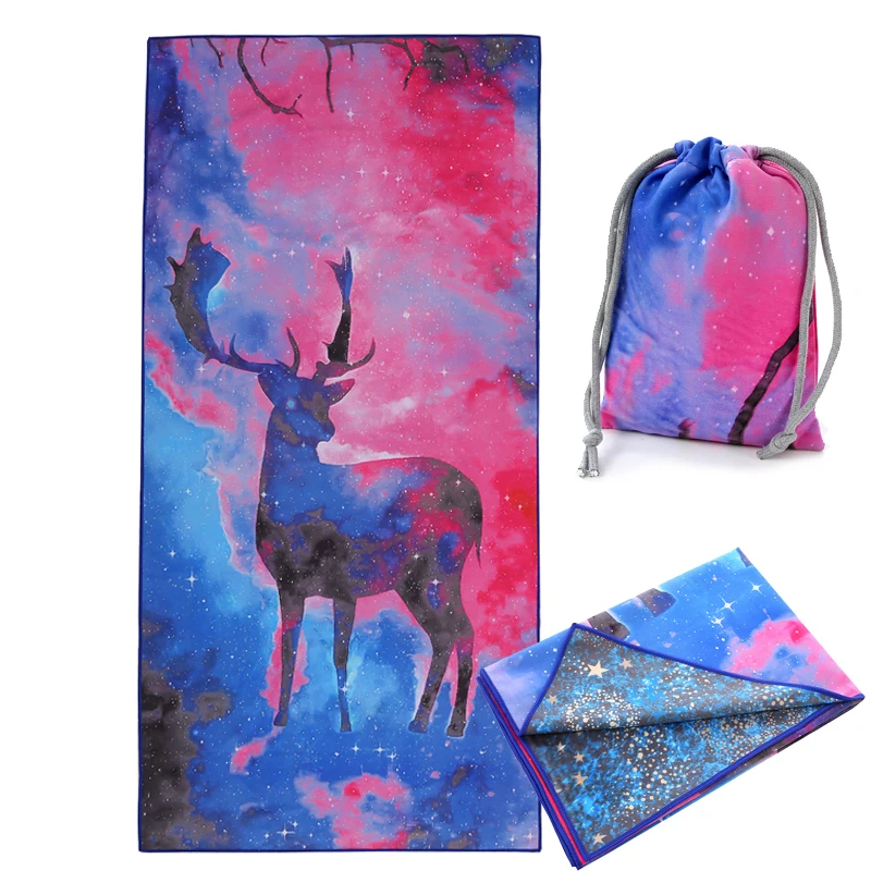 Customized Sand Free Microfiber Double Sides Printing Suede Material  Beach Towel With Bags