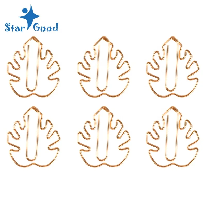 10pcs per box  rose gold Monstera shape paper clips Bookmark clips for office school students