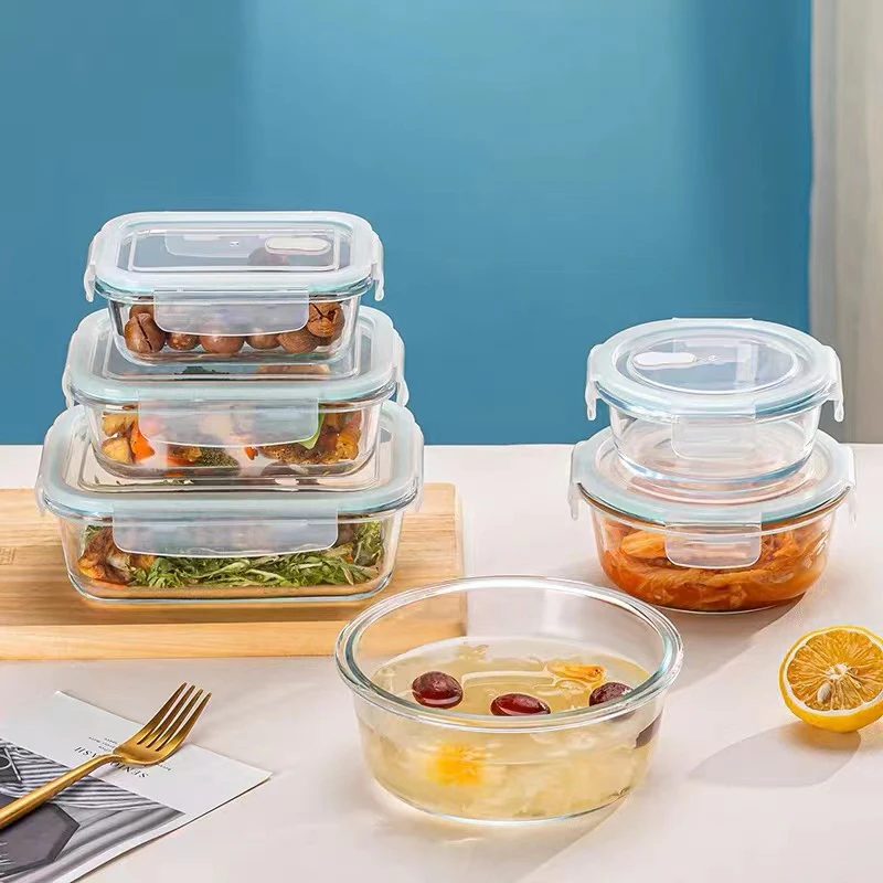 400Ml 950Ml 1050Ml 3 Compartment Microwave Oven Heating Lunch Box Food Borosilicate Glass Container With Plastic Lid