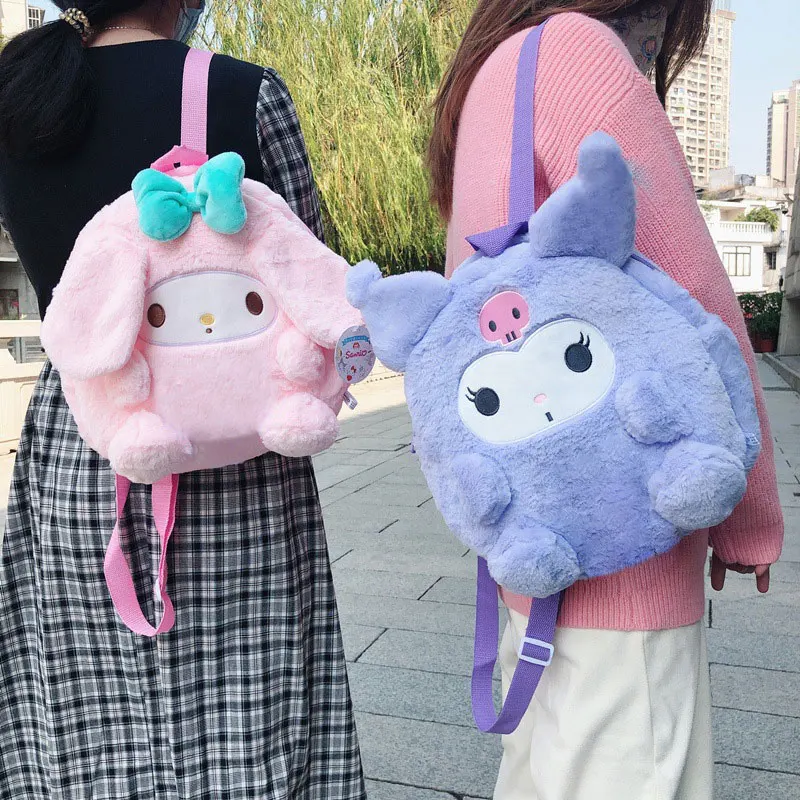 Plush Hand Bag Sanrios Anime Hello KT Kawaii Kuromi Autumn And Winter Plush Storage Decoration Bag Girl Holiday Gift