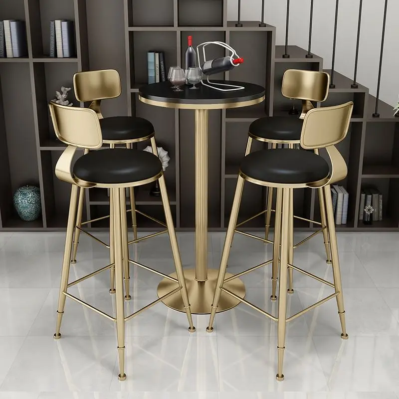 Wholesale bar furniture commercial furniture gold metal leather bar table chair nordic style bar chair for coffee shop hotel
